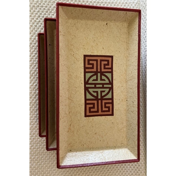 Oriental Design Paper Mache Nesting Sushi Dresser Trays 3 piece - Picture 6 of 8